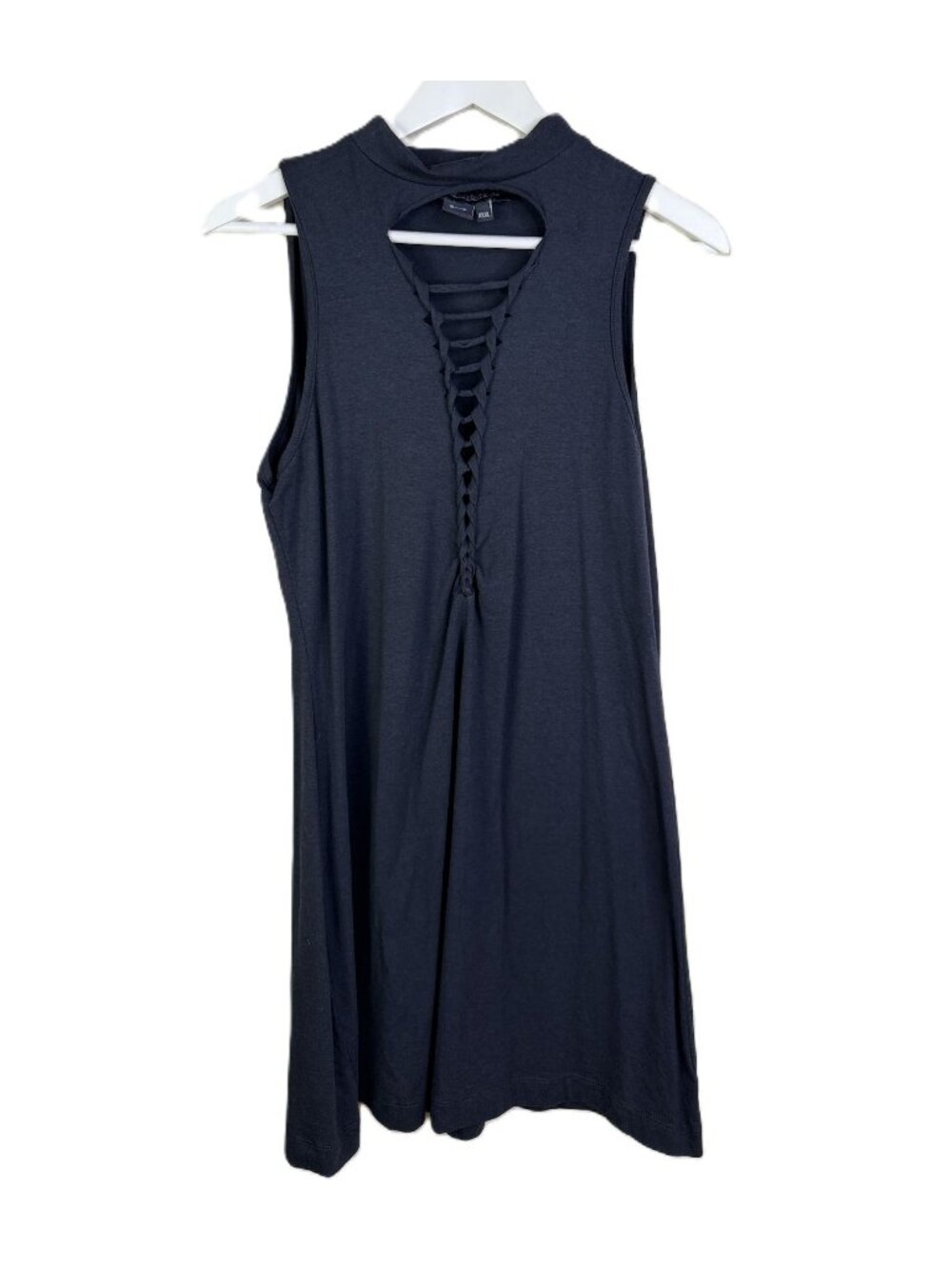 Warrior Within Designs Black Sleeveless Mock Neck Lace-Up Mini Dress, Size XXXL